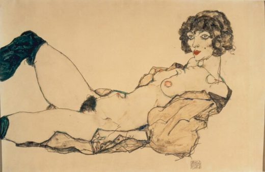 Egon Schiele „Liegender Frauenakt mit grünen Strümpfen“ 46 x 31 cm 1