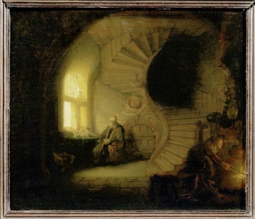 Rembrandt “Gelehrter-im-Raum-mit-Wendeltreppe“ 28 x 34 cm 1