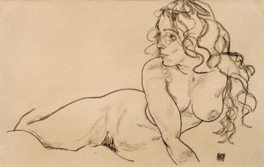 Egon Schiele „Sich aufstützender weiblicher Akt mit langem Haar“ 46 x 29 cm 1