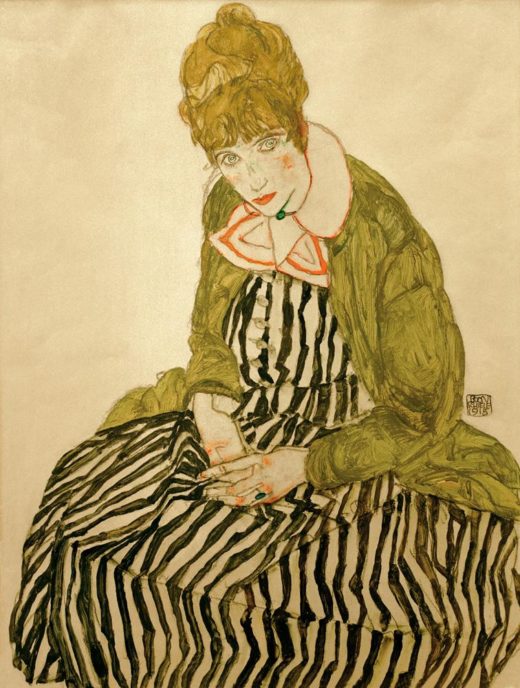 Egon Schiele „Edith Schiele in gestreiftem Kleid“ 40 x 51 cm 1