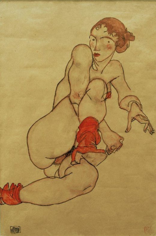 Egon Schiele „Akt mit hochgezogenem rechtem Bein“ 32 x 47 cm 1