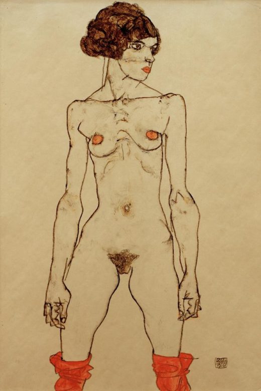 Egon Schiele „Stehendes nacktes Mädchen mit Strümpfen“ 32 x 48 cm 1