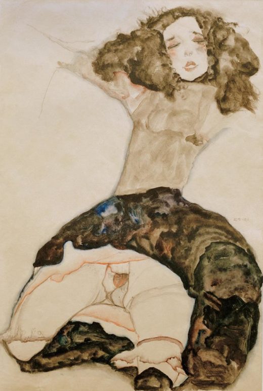 Egon Schiele „Schwarzhaariges Mädchen mit hochgeschlagenem Rock“ 38 x 56 cm 1