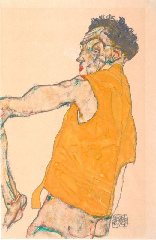 Egon Schiele „Selbstbildnis mit gelber Weste“ 32 x 48 cm 1