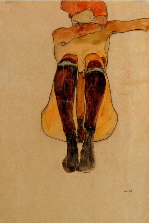 Egon Schiele „Sitzender Akt mit lila Strümpfen“ 30 x 43 cm 1