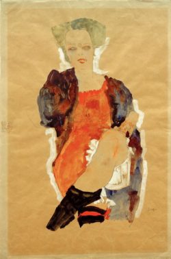 Egon Schiele "Mädchen mit übereinandergeschlagenen Beinen" 36 x 54 cm