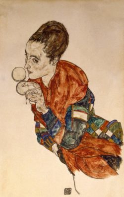 Egon Schiele "Portrait Schauspielerin Marga Boerner mit Puderdose" 31 x 48 cm