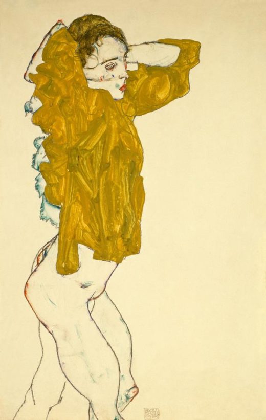 Egon Schiele „Sich entkleidendes Mädchen Gouache“ 31 x 48 cm 1