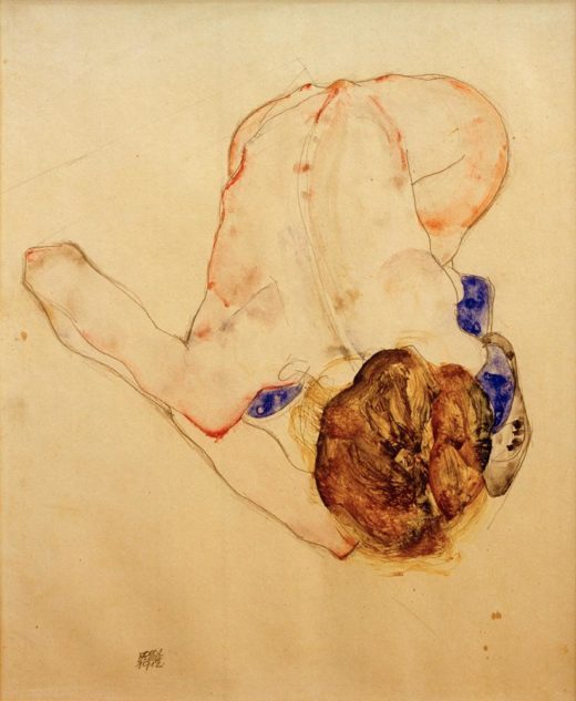 Egon Schiele „Nach vorn gebeugter Akt mit blauen Strümpfen“ 29 x 38 cm 1