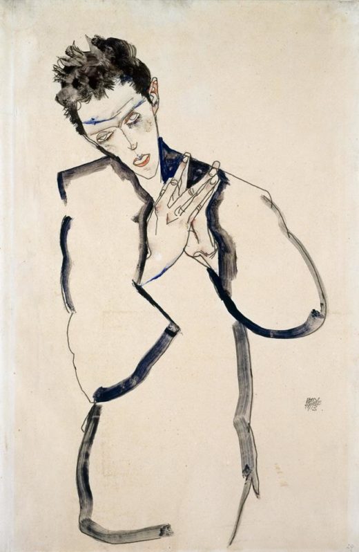 Egon Schiele „Selbstbildnis mit gefalteten Händen“ 32 x 48 cm 1