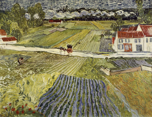 Vincent van Gogh “Landschaft mit Pferdewagen und Zug im Hintergrund” (Landschaft bei Auvers nach dem Regen) 72 x 90 cm 1