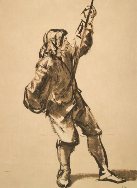 Rembrandt “Figurenstudie-eines-jungen-Mannes-an-einem-Seil-ziehend“ 29 x 17