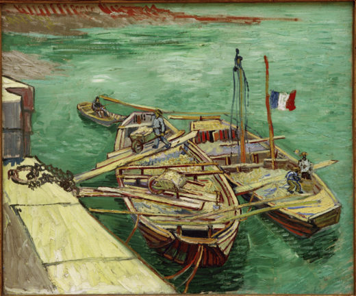 Vincent van Gogh “Rhonebarken” (Boote mit Sand ausladenden Maennern), 55,1 x 66,2 cm 1