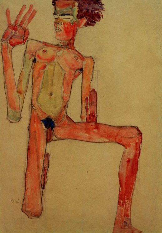 Egon Schiele „Kniender Selbstakt“ 45 x 63 cm 1