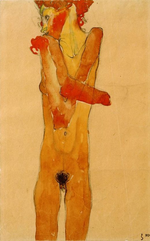 Egon Schiele „Mädchenakt mit vor der Brust verschränkten Armen“ 28 x 45 cm 1
