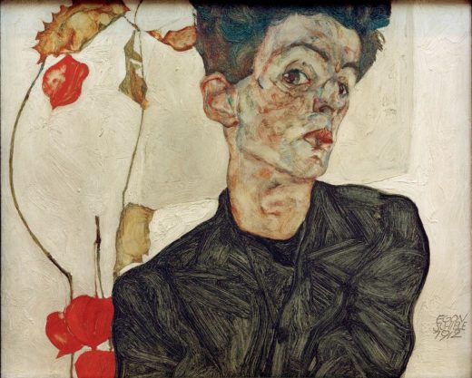 Egon Schiele „Selbstbildnis mit chinesischen Laternenfrüchten“ 40 x 32 cm 1