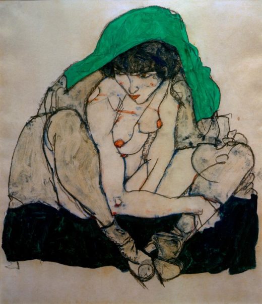 Egon Schiele „Kauernde mit grünem Kopftuch“ 31 x 47 cm 1