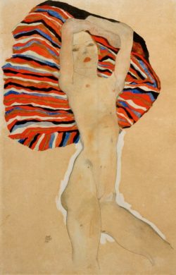 Egon Schiele "Mädchenakt gegen farbiges Tuch" 31 x 48 cm