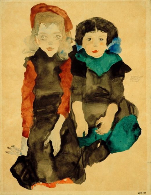 Egon Schiele „Zwei kauernde kleine Mädchen“ 32 x 41 cm 1