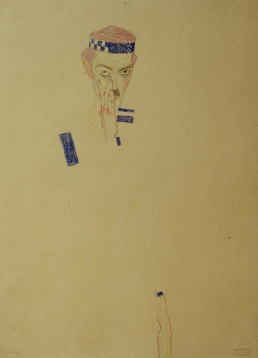 Egon Schiele „Selbstbildnis mit blaukariertem Stirnband“ 30 x 40 cm 1