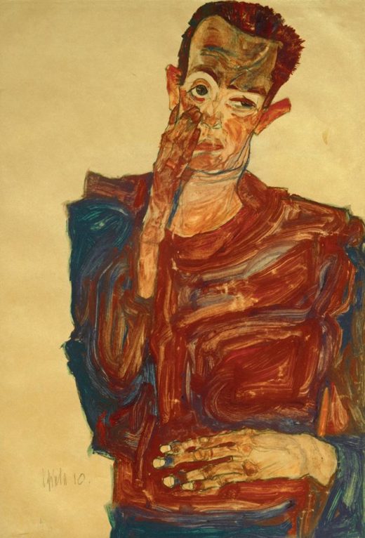 Egon Schiele „Selbstbildnis mit Hand an der Wange“ 31 x 44 cm 1
