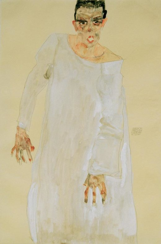 Egon Schiele „Selbstbildnis in langem weißen Gewand Rufender“ 32 x 48 cm 1