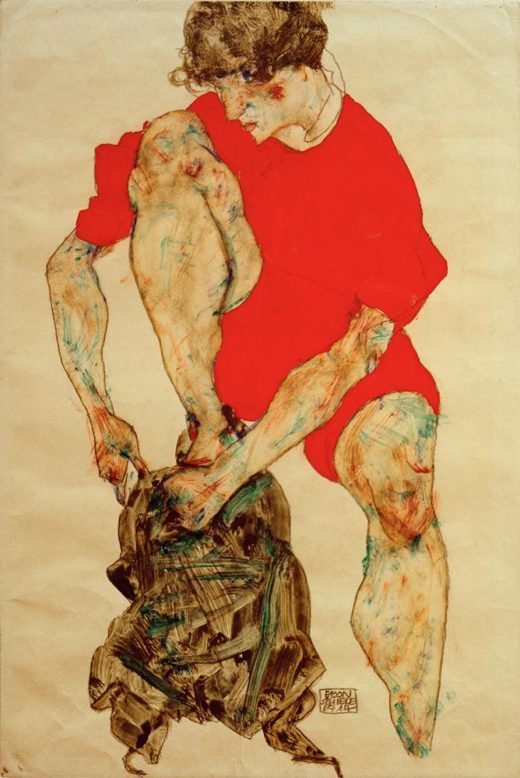 Egon Schiele „Weibliches Modell in rotem Gewand“ 32 x 48 cm 1