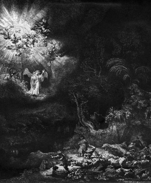 Rembrandt “Die-Verkündigung-an-die-Hirten“ 26.1 x 21