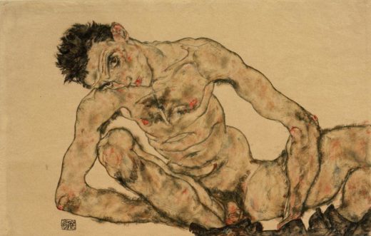 Egon Schiele „Selbstbildnis als Akt hockend“ 46 x 30 cm 1