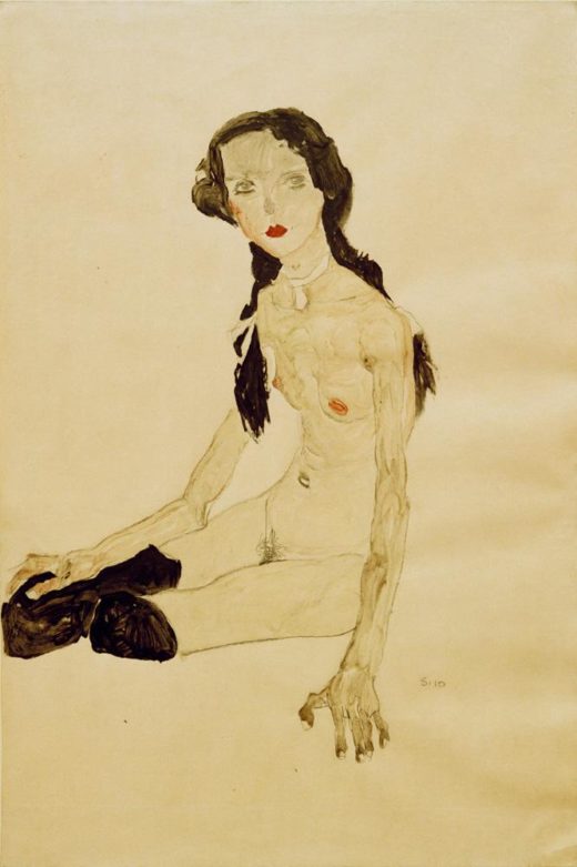 Egon Schiele „Sitzendes Mädchen mit Pferdeschwanz“ 38 x 57 cm 1