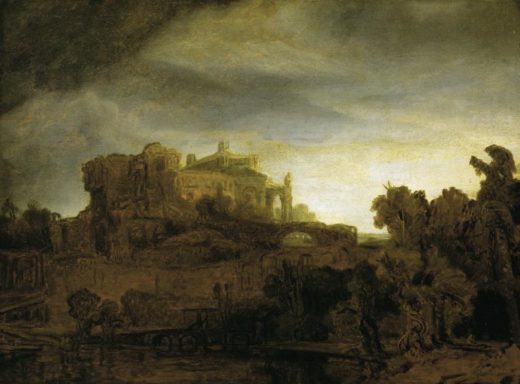 Rembrandt “Landschaft-mit-Schloß-in-der-Dämmerung“ 28.1 x 39