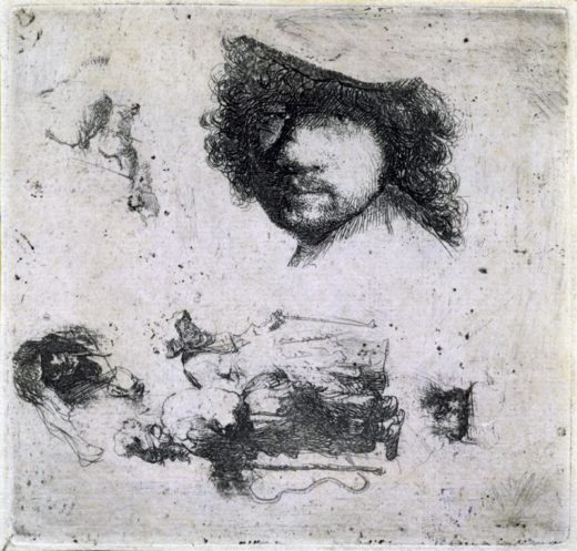 Rembrandt “Studienblatt-mit-Rembrand-Selbstbildnis-und-Bettlern“ 359 x 438 cm 1