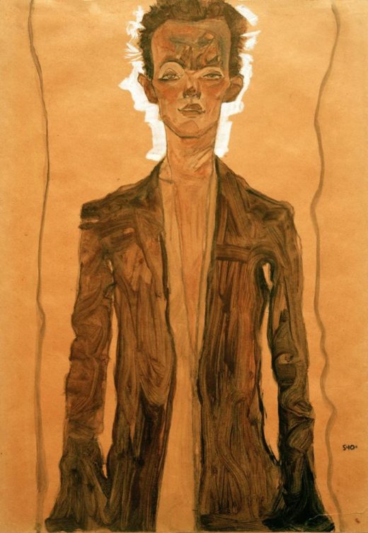 Egon Schiele „Selbstbildnis in braunem Mantel“ 32 x 46 cm 1