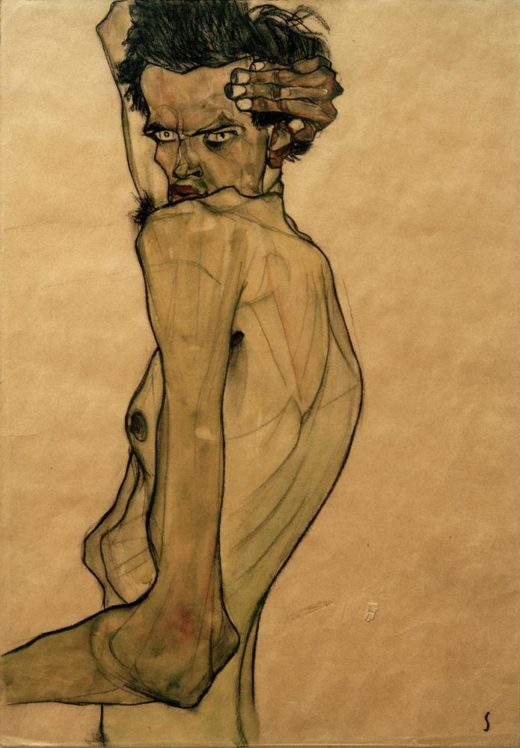 Egon Schiele „Selbstbildnis mit Arm über Kopf gezogen“ 32 x 45 cm 1