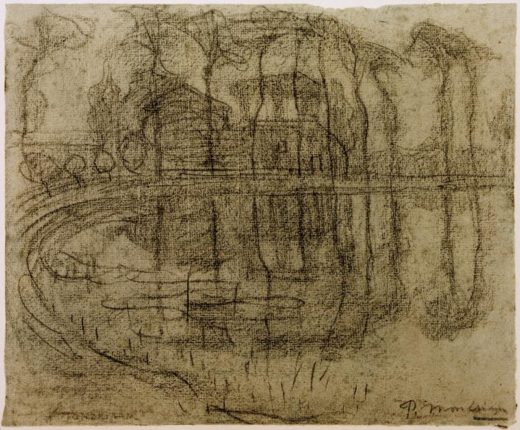 Piet Mondrian „Bauernhaus mit Bäumen am Wasser“ 24 x 29 cm 1