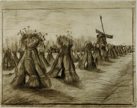 Vincent van Gogh “Kornbuendel und Windmuehle” 44,3 x 56,3 cm 1
