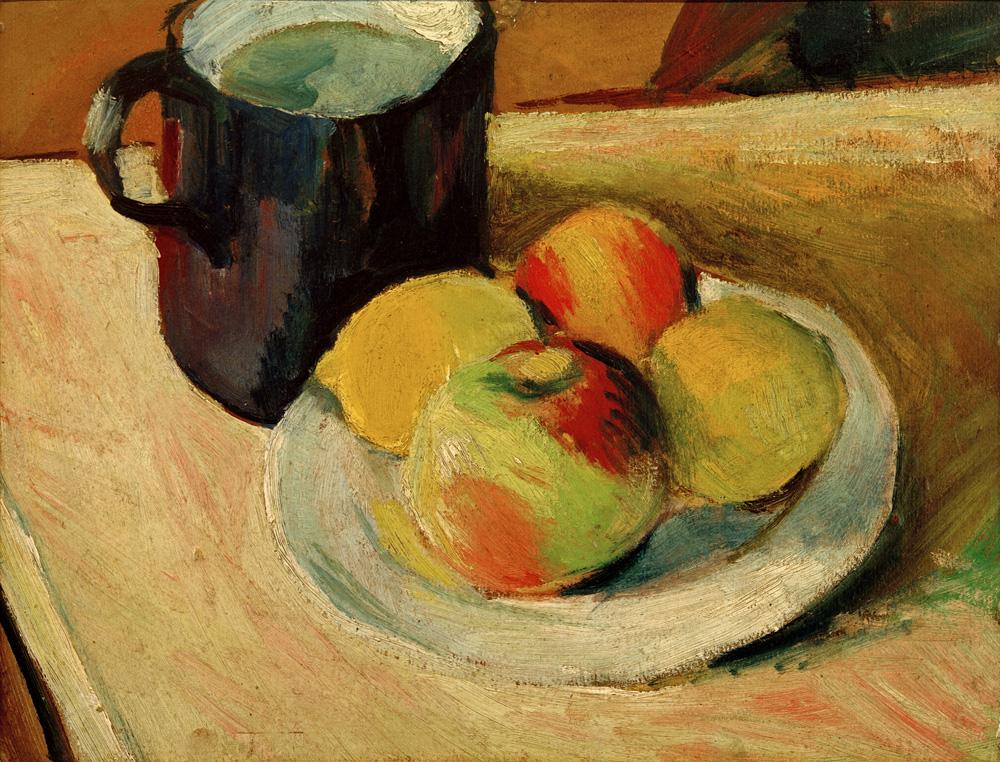 August Macke "Milchkrug und Äpfel auf Teller" 35 x 27 cm