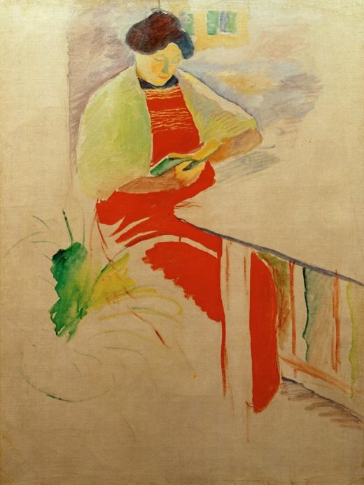 August Macke „Frau mit roter Schürze auf Balkon (Elisabeth)“ 49 x 67 cm 1