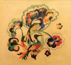 August Macke "Bunte Vögel in Bäumen, Entwurf für Stickerei" 32 x 27 cm
