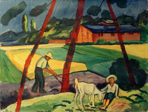 August Macke „Landschaft mit Bauer, Junge und Ziege“ 69 x 53 cm 1