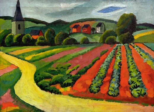 August Macke „Landschaft mit Kirche und Weg“ 62 x 46 cm 1