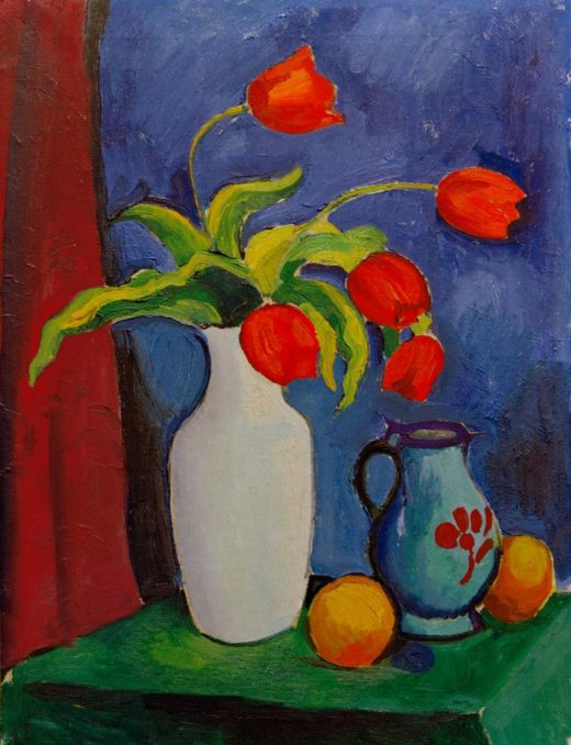 August Macke „Rote Tulpen in weißer Vase“ 53 x 70 cm 1