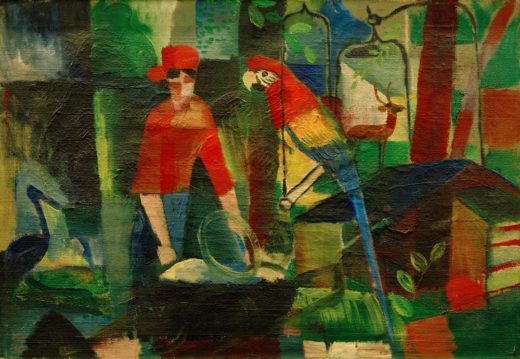 August Macke „Frau mit Papagei in einer Landschaft“ 68 x 48 cm 1