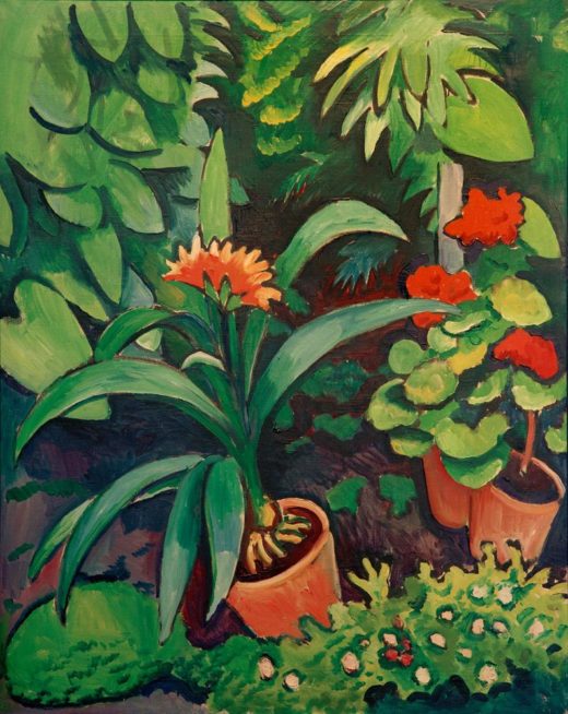August Macke „Blumen im Garten, Clivia und Pelargonien“ 72 x 90 cm 1