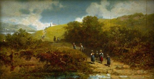 Carl Spitzweg „Kirchgang auf dem Lande“ 15 x 27 cm 1