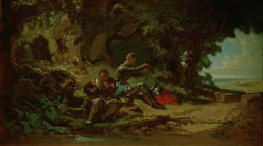 Carl Spitzweg „Don Quijote und Sancho Pansa, rastend“ 32 x 53 cm 1