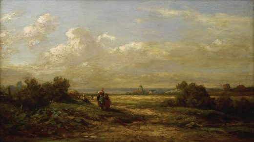 Carl Spitzweg „Weite Landschaft mit Wanderern“ 16 x 28 cm 1