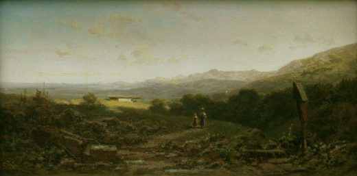 Carl Spitzweg „Sennerin mit Kind auf der Alm“ 20 x 40 cm 1