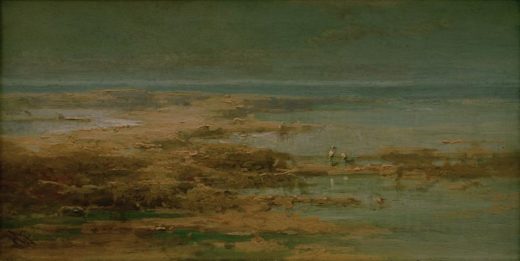 Carl Spitzweg „Nillandschaft mit Störchen“ 12 x 23 cm 1