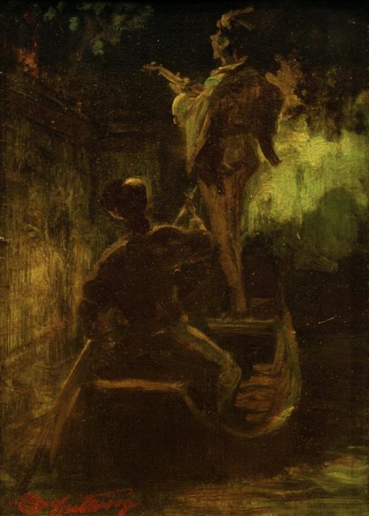 Carl Spitzweg „Ein Ständchen vom Boot aus“ 21 x 14 cm 1